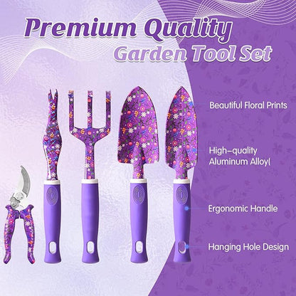 Gardening Gifts for Women, Gardening Tools for Women, 14 PCS Garden Tools Set Kit with Garden Tool Bag, Plant Lover Christmas Birthday for Mom Grandma Aunt, Purple