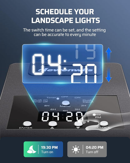 DEWENWILS 120W Low Voltage Transformer with Photocell Sensor & Timer, 120V AC to 12V DC, Weatherproof Landscape Lighting Transformer for Spotlights, Garden Lights, Steplight, Billboard…