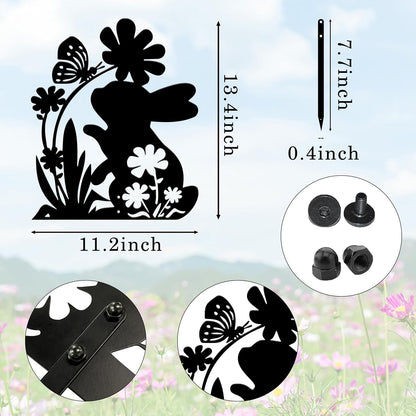 Ecqizer Bunny Garden Statues Metal Rabbit Yard Art Outdoor Clearance Black Rabbit Decor Silhouett Animals Stake Garden Decorations Outdoor Garden Statue for Lawn and Yard Decor Ornaments