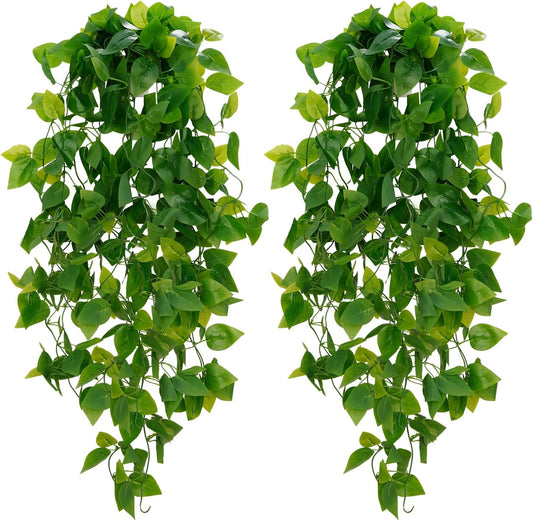 BLEUM CADE Fake Hanging Plants, 2pcs Artificial Hanging Plant, Faux Pothos Vines Hanging Plant