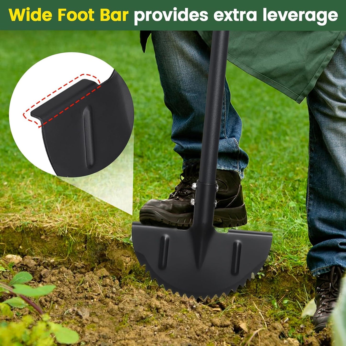 Edger Lawn Tool, Sharp Saw-Tooth Half Moon Hand Lawn Edging Tool for Landscaping, Adjustable 49" Long Handle Manual Edgers with T-Grip for Sidewalk Yard Garden Flower Bed Border Cable Burying