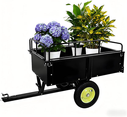 Utility Trailer, Steel ATV Trailer, Heavy Duty Lawn Mower Trailers, 750 Lbs 15 Cu.Ft. with Removable Sides, Pneumatic Tires and Quick Dump Pull Back, Dump Trailers for Gardens, Tractors, and Farms