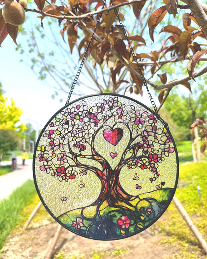 Stained Glass Sun Catcher Window Hanging - Luyseyha 8 Inch Tree of Life Design, Handmade Decor for Home, Garden, Office, Birthday