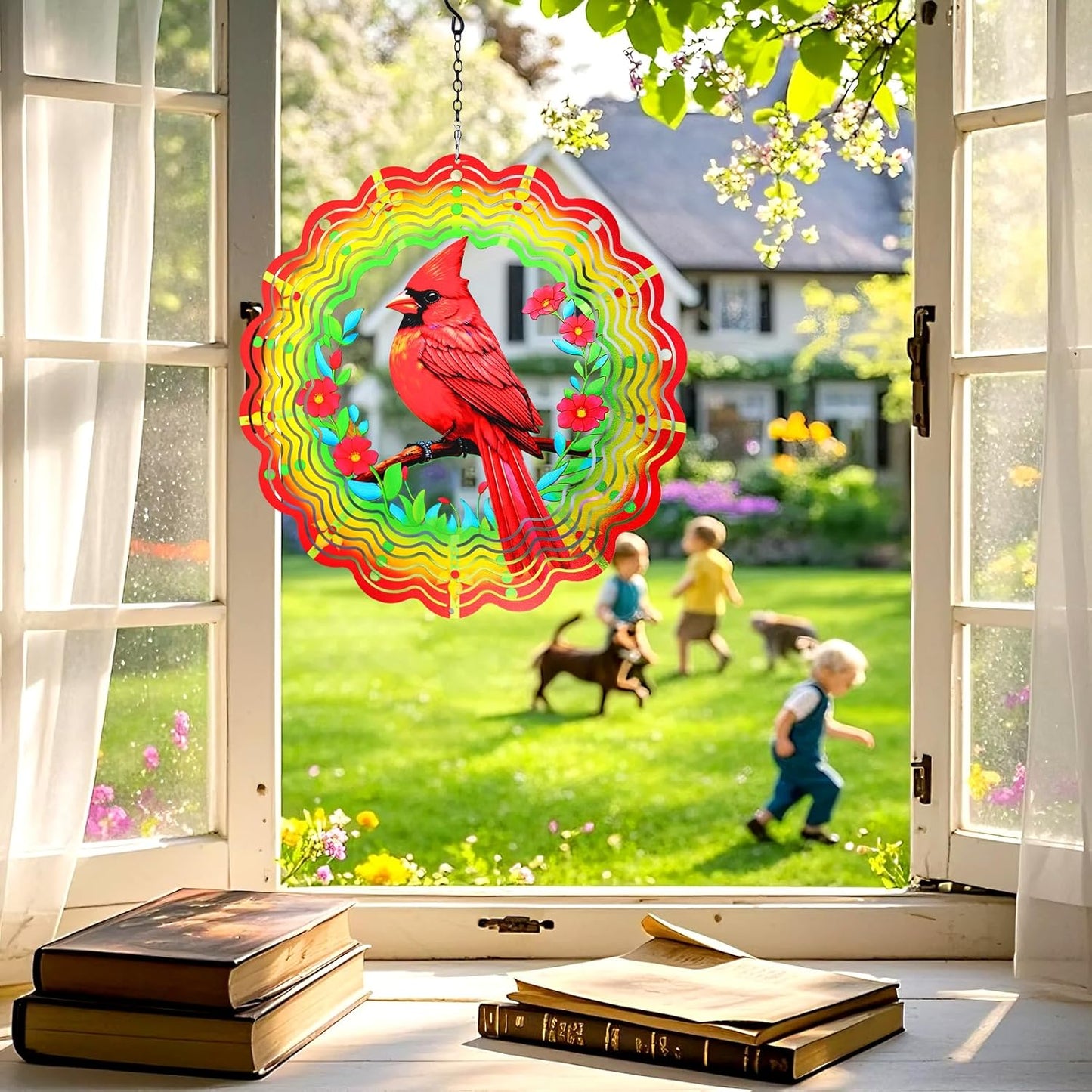 Metal Wind Spinners Outdoor,Cardinal Hanging Wind Spinner Gifts for Women Men,12 inch 3D Stainless Steel Wind Catchers Kinetic Sculpture for Garden Decor,Outside,Yard,Patio,Backyard,Porch Decoration