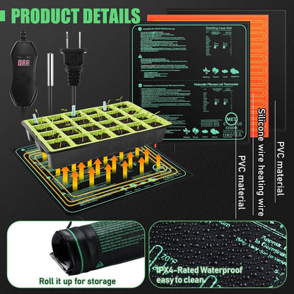 ROCEEI 2 Pack Seedling Heat Mat with Digital Thermostat Controller 20 x 20.75 Inch Waterproof Plant Seedling Heat Mat for Germination, Hydroponics, Brewing, Breeding, Indoor Gardening and Greenhouse
