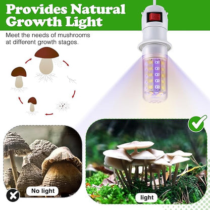 Meonum 1 Pack LED Mushroom Grow Light, Dual Spectrum Grow Light with 4.9 ft Extension Cord, 360° Hanging Mushroom Growing Lamp with White Blue LEDs for Indoor Plants