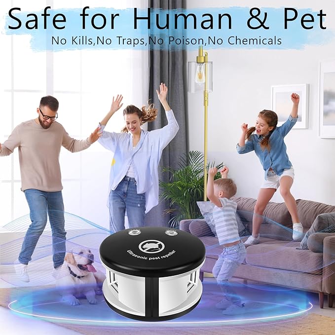 Mouse Repellent Ultrasonic Pest Repeller Plug in Indoor,360° Ultrasonic Rodent Repellent,3 Mode Switch with Pressure Wave, Squirrel Repellent Mice Deterrent for House Garage Warehouse RV, Black