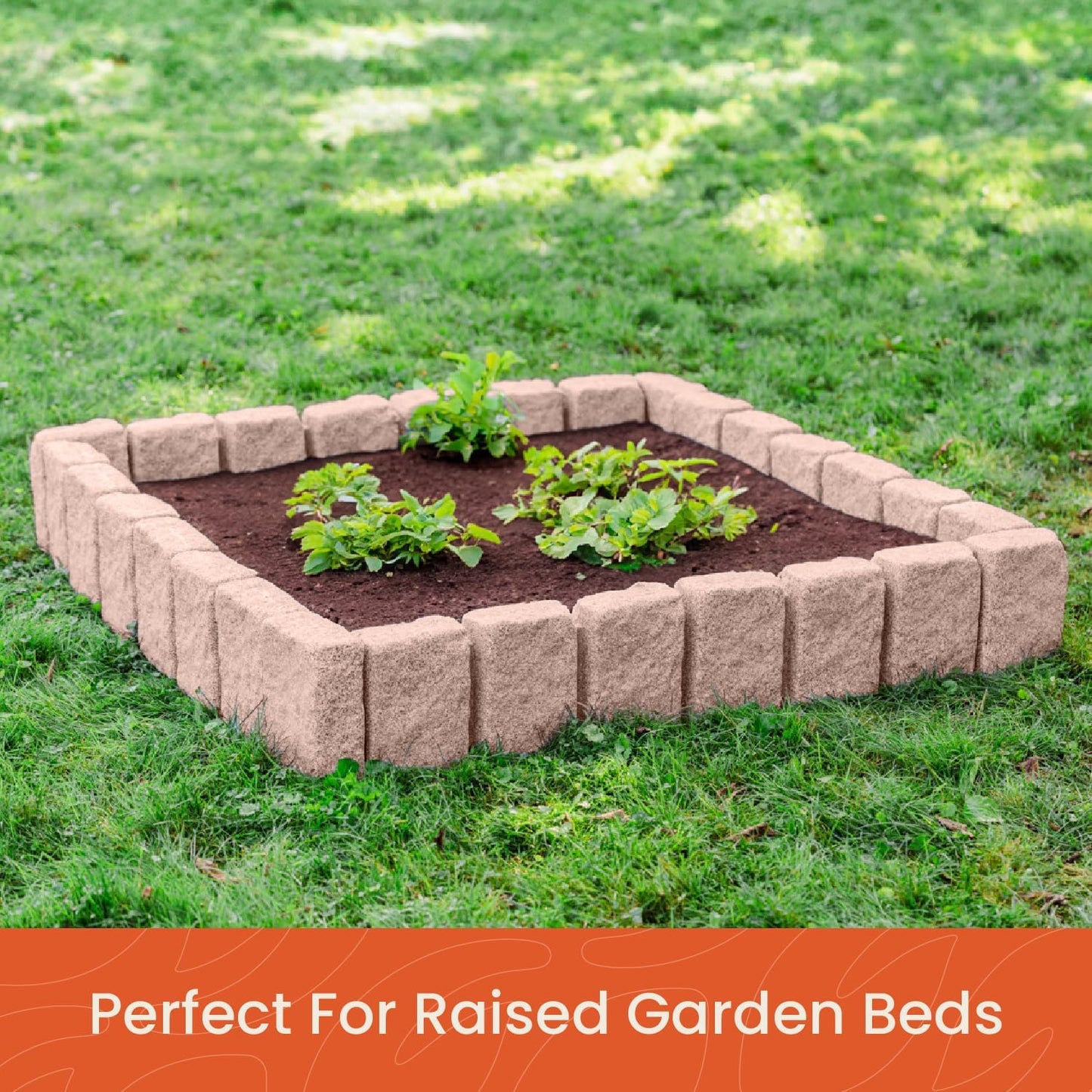 Beuta Landscape Edging | Garden Edging Border | Faux Stone Block XL for Lawn Edging, Flower Beds & Yard Edging – 40 Pack | Each Section Has 6 Blocks 48" L x 4" W x 9.5" H | 120 Spikes | Sandstone