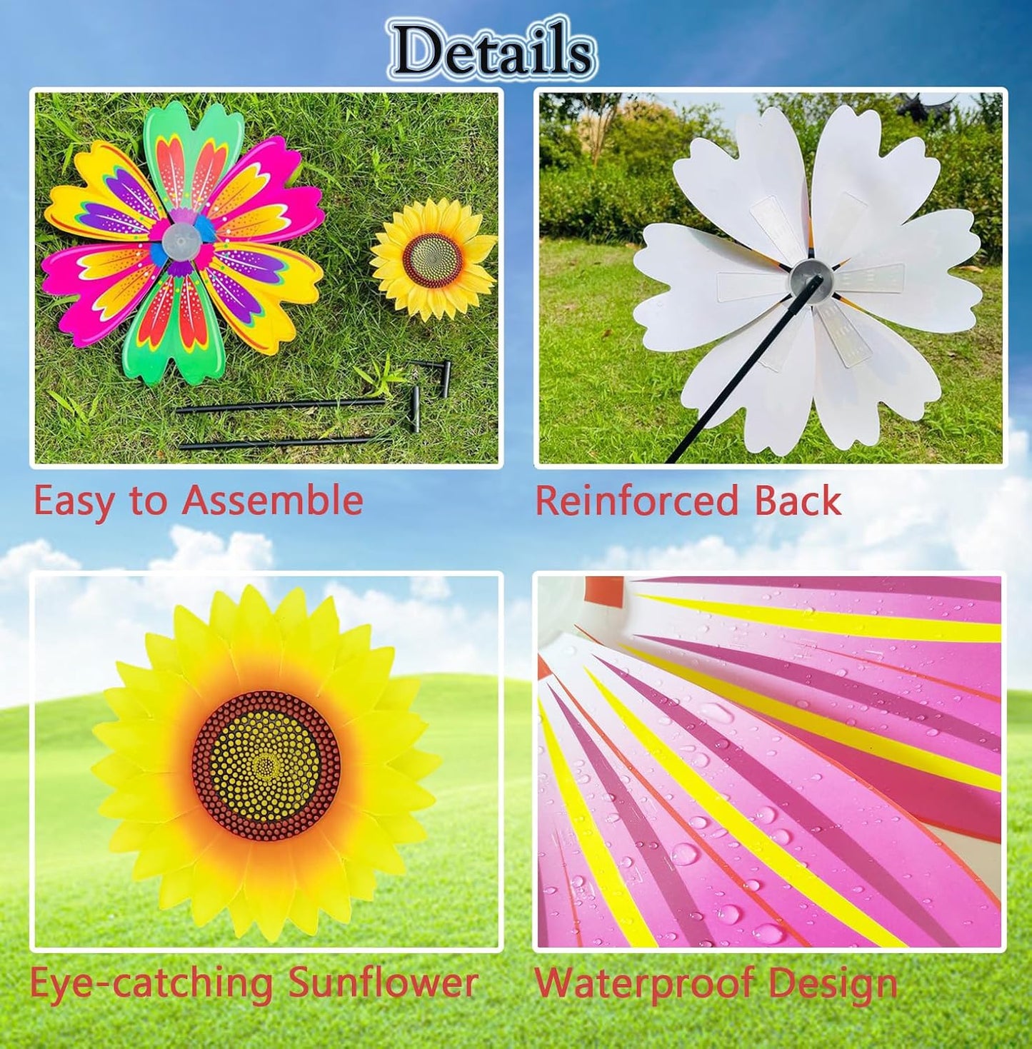 3PCS Sunflower Pinwheels Outdoor Wind Spinners, Colorful Flower Windmill Decorative Pinwheel for Garden,Yard, Party Outdoor Decor (Mixed Style)