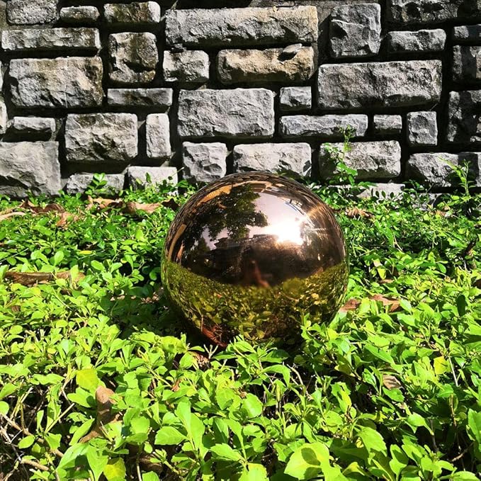 20cm/8 inch Diameter Gazing Globe Mirror Ball,Rose Gold Stainless Steel Polished Reflective Smooth Garden Sphere,Colorful and Shiny Addition Home