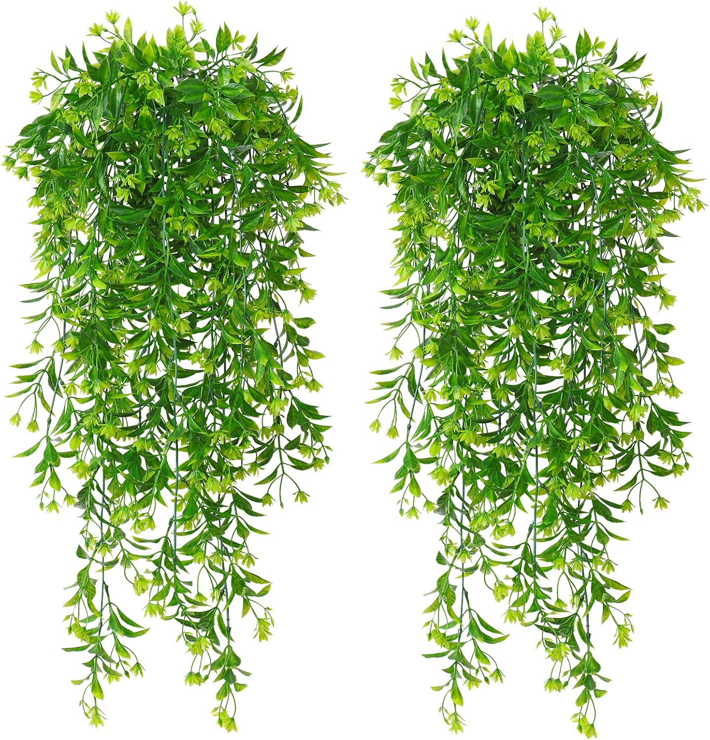 TOCHGREEN 4Pcs Artificial Hanging Plants Fern Vine, Faux Plastic Plants Fake Ivy Vine Greenery Garland with Green Flower, Outdoor Indoor Decorations for Living Room Garden Wall Home Decor (Green)