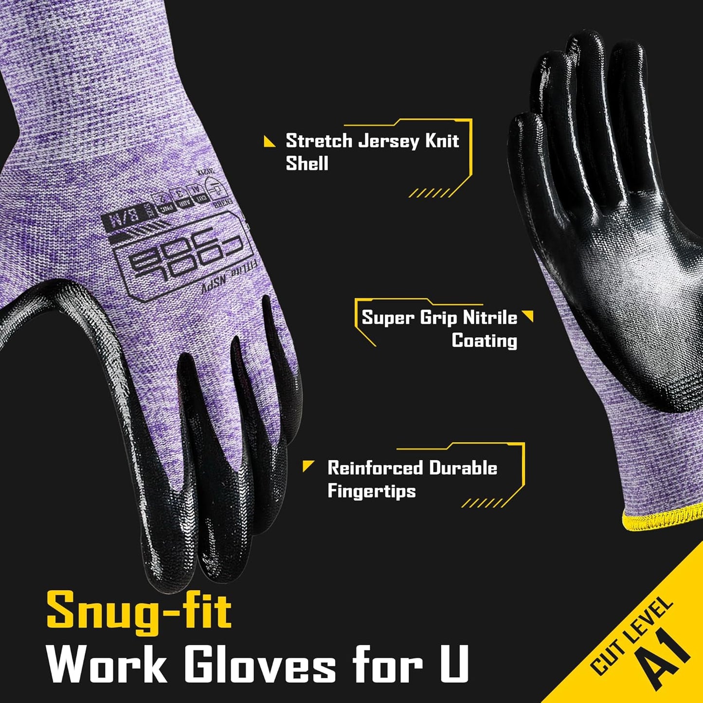 COOLJOB 10 Pairs Nitrile Dipped Rubber Coated Safety Work Gloves with Grip, Non-slip Bulk Gardening Roofing Gloves for Ladies Women, Oil-resistant Gear for Package Handler, Warehouse Worker, Medium