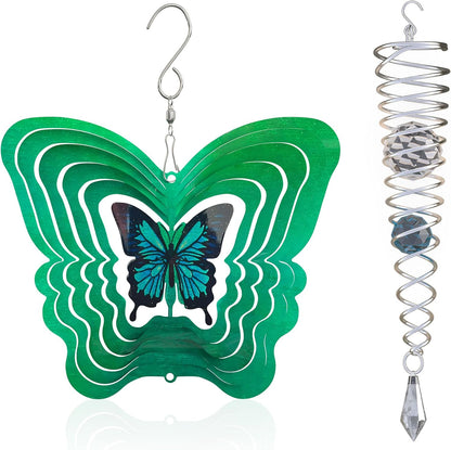 ISEO Butterfly Wind Spinner for Yard and Garden with Gazing Ball Set, Hanging Outdoor Decor, Yard Art, Porch and Patio Decorations, Metal Wind Spinners Outdoor, Weather Resistant, 6.5”