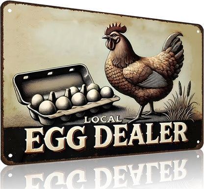 Funny Chicken Gifts Relax Local Egg Dealer Tin Sign for Home Farm Chicken Coop Farmhouse Kicthen Garden Decor 8 X 12 Inch (3522)
