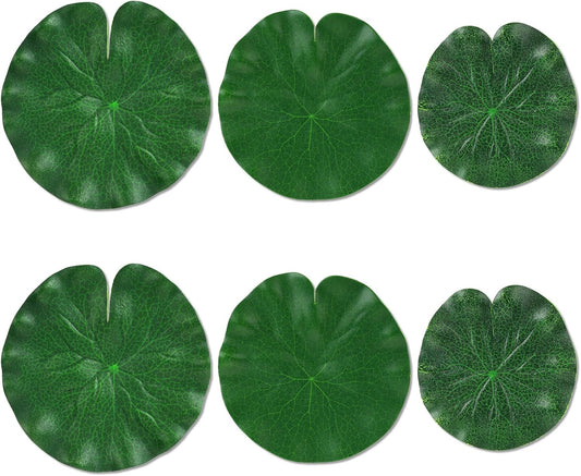 6Pcs Fake Lily Pads, 3 Sizes Floating Artificial Lily Pads Decorations, Realistic Pond Plants Decor for Pool Patio Aquarium Fountain