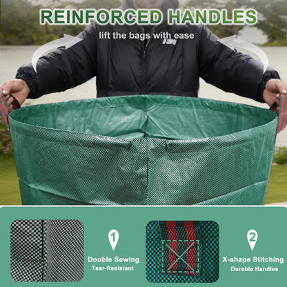 Hugeleaf 3 Pack Reusable Yard Waste Bags, 132 Gallon Extra Large Heavy Duty Lawn and Leaf Bags with Reinforced Handles, Standable Yard Bags for Lawn Leaves and Waste Collection