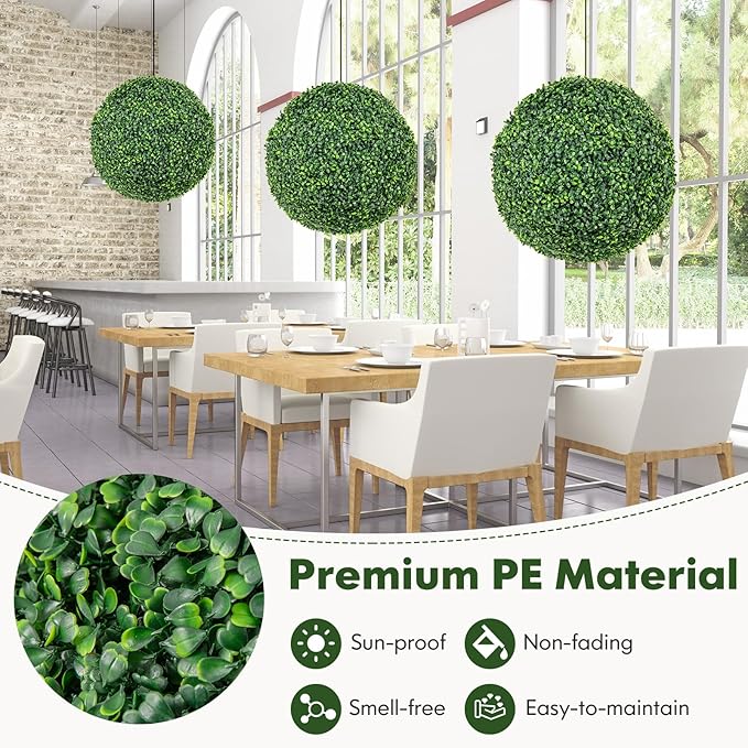 Goplus 2 PCS 20 Inch Artificial Plant Topiary Ball, Round Faux Boxwood Balls Outdoor, Fake Plant Sphere for Front Door, Porch, Backyard, Balcony, Patio, Garden, Wedding and Home Décor
