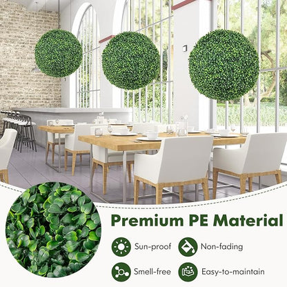 Goplus 2 PCS 20 Inch Artificial Plant Topiary Ball, Round Faux Boxwood Balls Outdoor, Fake Plant Sphere for Front Door, Porch, Backyard, Balcony, Patio, Garden, Wedding and Home Décor