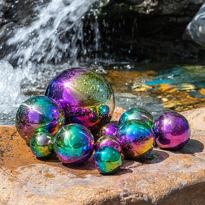 yarlung Set of 10 Stainless Steel Rainbow Gazing Balls, 50-150 mm Garden Mirror Globe Floating Pond Sphere, Polished Hollow Ball Reflective Ornament for Home Yard Outdoor Lawn Decoration