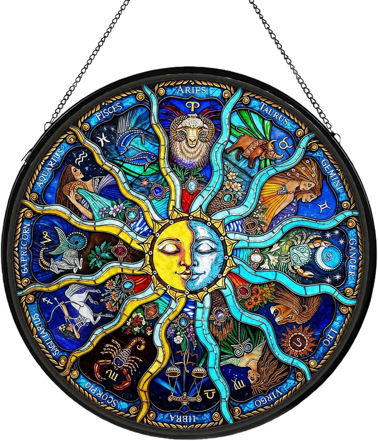 Constellation Stained Glass Window Hanging, Moon Suncatcher for Window Hanging, Sun Catchers Indoor Windows Wall Art for Mom Grandma, Christmas Thanksgiving Gift, for Home Garden Office 7.87 inches