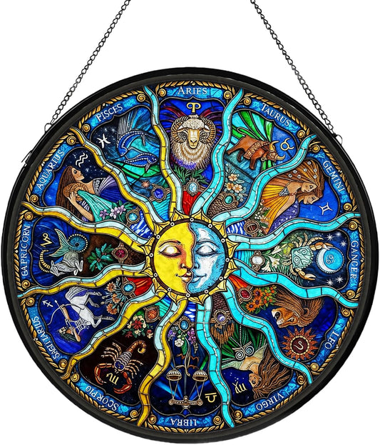 Constellation Stained Glass Window Hanging, Moon Suncatcher for Window Hanging, Sun Catchers Indoor