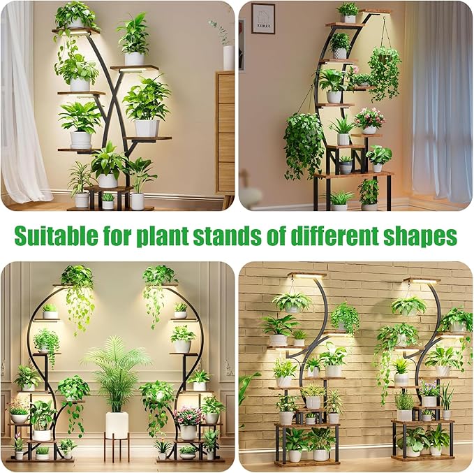 LED Grow Light Strips, Grow Lights for Indoor Plants Full Spectrum 3000K, 78 LEDs Plant Light with 3/9/12H Timer, 10 Dimmable Levels for Seedling Succulent and Plant Shelf, 3 Head 8.6 Inches