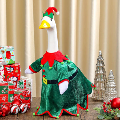 Christmas Goose Outfit Clothes for 23" High Cement or Plastic Goose Elf Red Green Costume Porch Garden Costume for Yard Outdoor Patio Xmas Holiday Decor