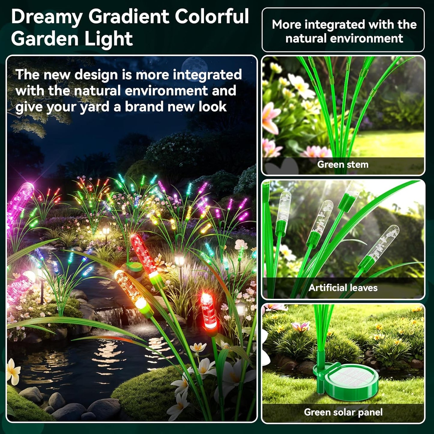 Solar Garden Lights 4 Pack, 24LED Swaying Solar Lights for Mother's Day, 30 Inches Waterproof Garden Lights for Pathway Yard Outdoor Garden Decor, Gardening Gifts, Mulitiple Colors Change