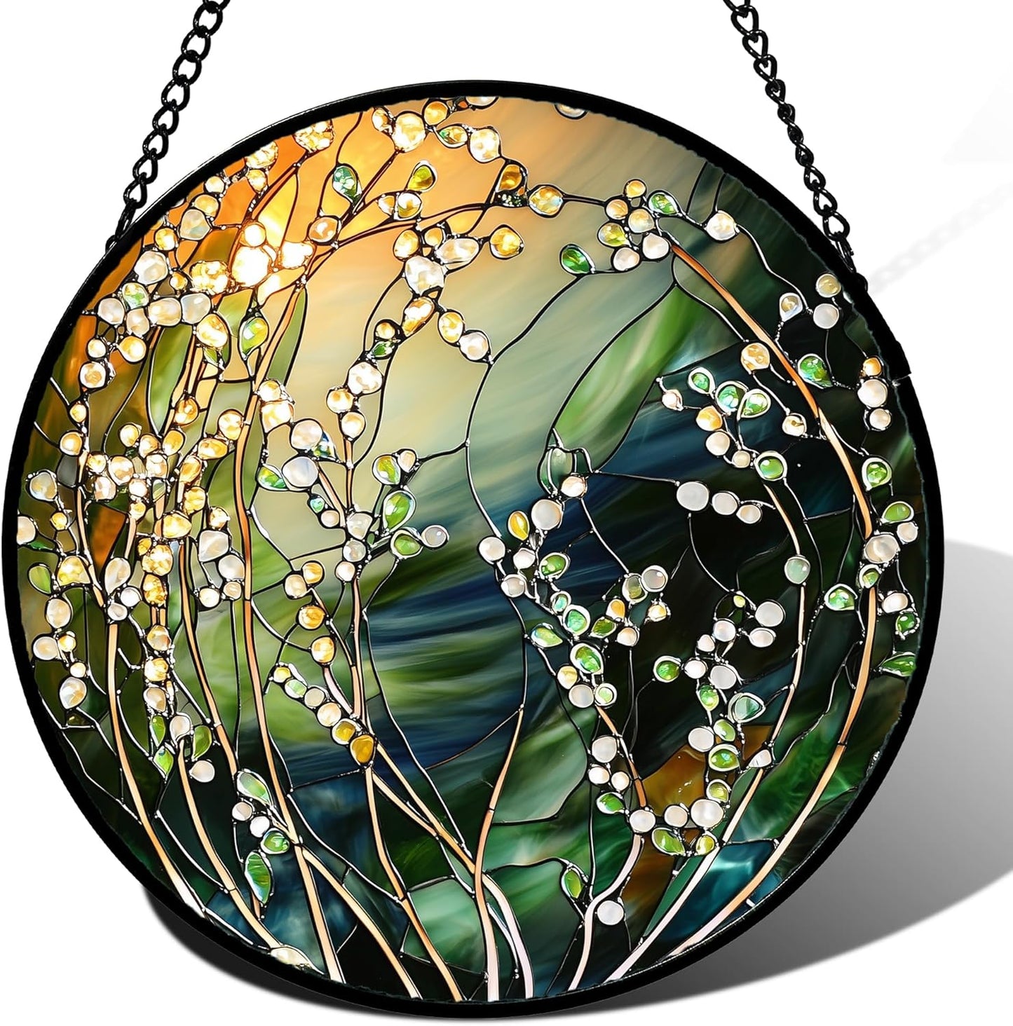 Stained Glass Suncatcher, Yellow Green Gradient Flower Sun Catcher Plants Stain Glass Window Hanging Decoration Mother's Day Birthday Gifts for Women Men Mom and Nana 15 in
