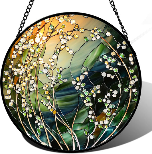 Stained Glass Suncatcher, Yellow Green Gradient Flower Sun Catcher Plants Stain Glass Window