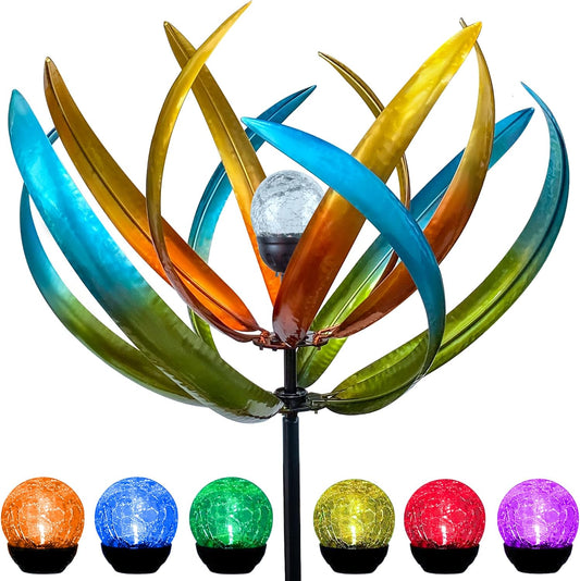 82" Vibrant Multicolor Solar Tulip Large Wind Spinner - Outdoor Garden Decor with Auto-Illuminated