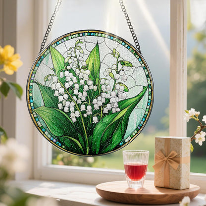 8-Inch Stained Glass Ornament, Stained Glass Window Hanging, Lily of Valley Flower Ornament, Window Hanging Decor Suncatcher | Mother's Day, Christmas, Birthday, Gifts for Mom & Flower Lovers