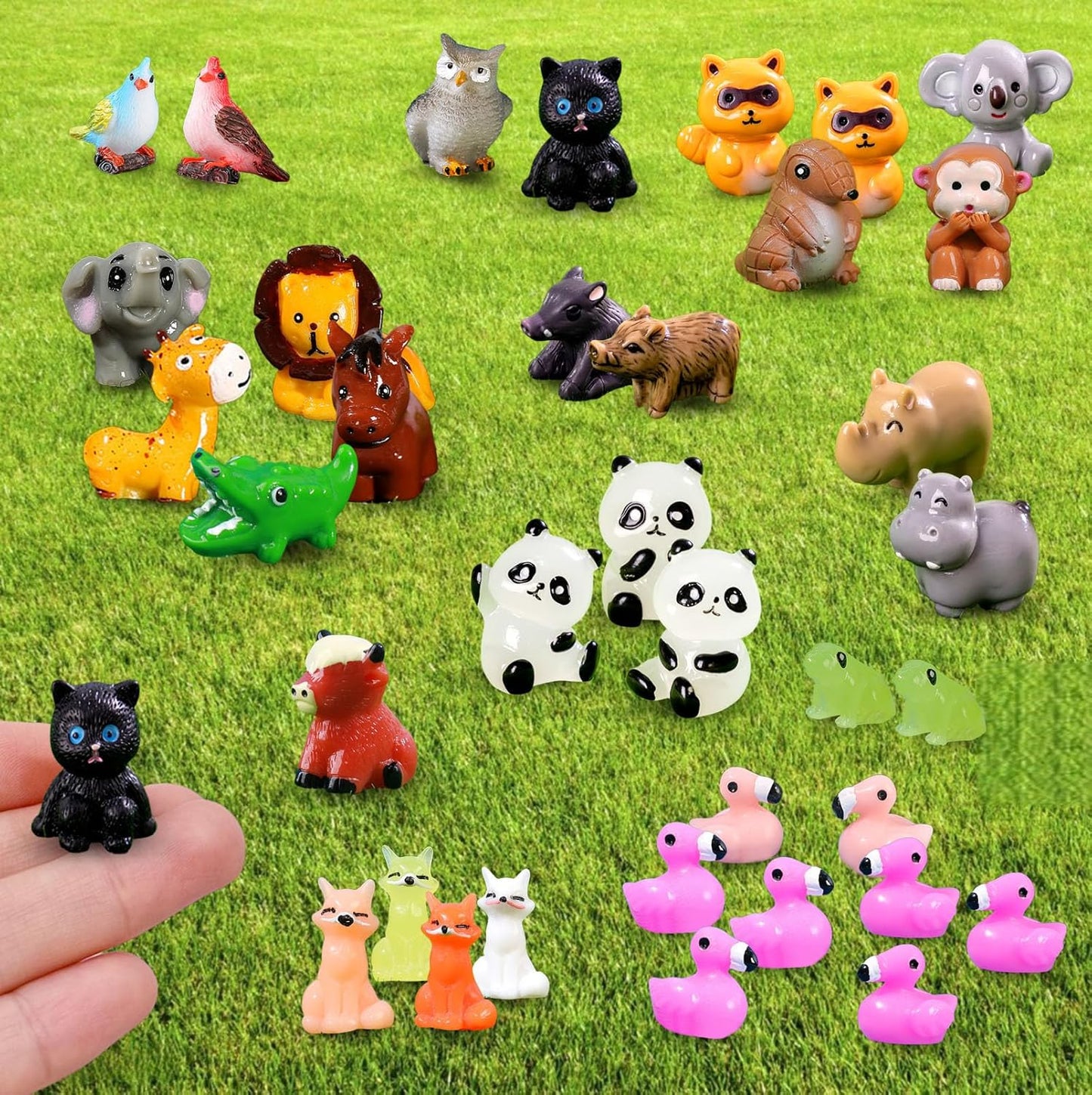 37 Pcs Mini Resin Animal Figurines Fairy Garden Accessories Micro Landscape Decor with Tiger Elephant Owl Giraffe Panda Flamingo Fox Monkey Hippo