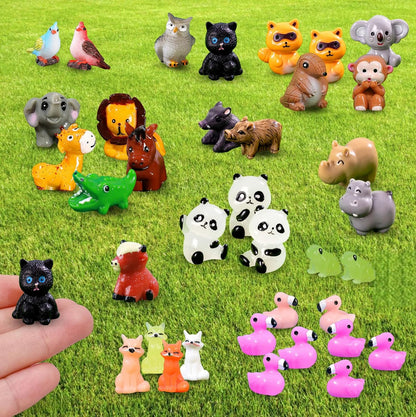 37 Pcs Mini Resin Animal Figurines Fairy Garden Accessories Micro Landscape Decor with Tiger Elephant Owl Giraffe Panda Flamingo Fox Monkey Hippo