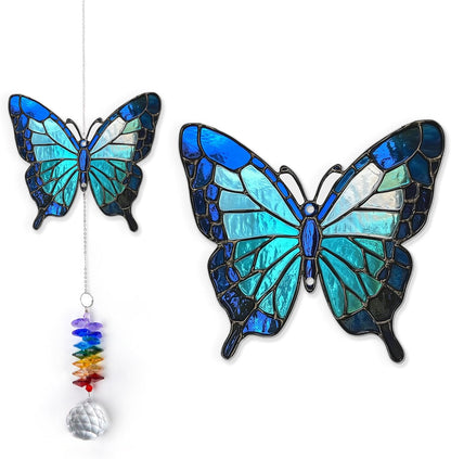 1 Layered Ornament Suncatcher - Blue Butterfly - Home Garden Decor Birthday Gift for Family, Women, Men - Crystal Rainbow Maker - Window Hangings Home & Garden Decor