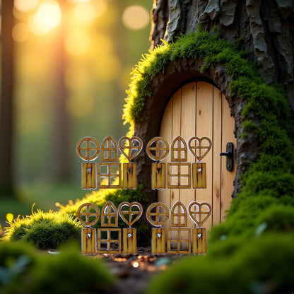 4 Pcs Wooden Fairy Garden Door and Windows Ornaments Tree Statues for Tree Trunk Yard Decoration Miniature Garden Buildings