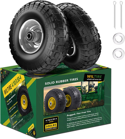 (2 Pack) 4.10/3.50-4 Flat Free Tire and Wheel 10-Inch Solid Wheel Replacement with 5/8 Bearings,2.2" Offset Hub -Compatible with Hand Truck,Wheelbarrow(Gray)