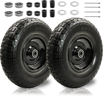 2PC 4.00-6 Flat-Free Tires and Wheels,13" Rubber Solid Tire, with 5/8" & 3/4" Bearing, 1.8"-5.8" Centered Hub Length, 4.00-6 tire and wheel Fit for Gorilla Cart, Garden Cart/Hand Truck/Wheelbarrowetc.