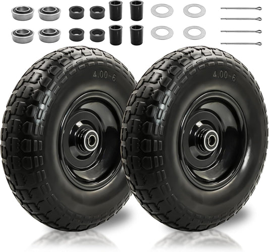 2PC 4.00-6 Flat-Free Tires and Wheels,13" Rubber Solid Tire, with 5/8" & 3/4" Bearing, 1.8"-5.8"