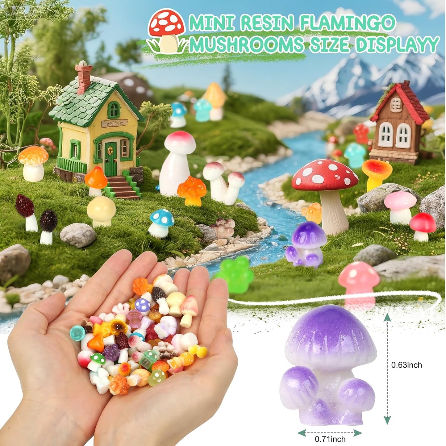 200pcs Mini Mushrooms Tiny Resin Mushrooms Miniature Little Small Mushroom Figures Bulk for for Micro Fairy Garden Landscape Aquarium Accessories Dollhouse Hide Crafts Decor