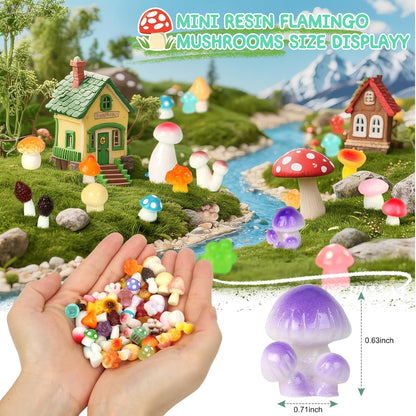 200pcs Mini Mushrooms Tiny Resin Mushrooms Miniature Little Small Mushroom Figures Bulk for for Micro Fairy Garden Landscape Aquarium Accessories Dollhouse Hide Crafts Decor