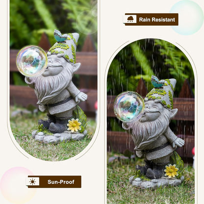 MININOVA Cute Solar Decor Statues Outdoor Standing Gnome Blowing Bubble Beautiful Garden Decorations for Patio Lawn Porch Housewarming Birthday Gift