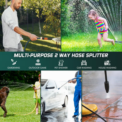 2 Way Garden Hose Splitter with Shut Off Valve,Water Spigot Splitter for 3/4" Hose Connector,Heavy