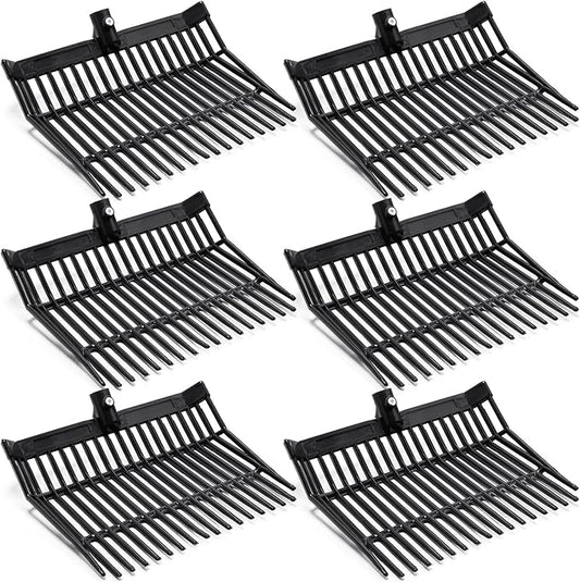 Lasnten 6 Pcs Manure Fork Replacement Head, 18 Tines Pitchfork Head with Screws and Nuts, Horse Manure Rake for Picking up Grass and Hay(Black)