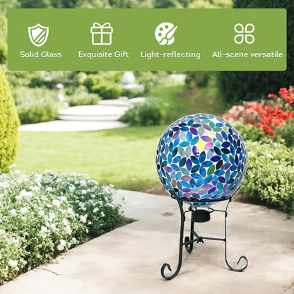 Lily's Home 10" Mosaic Gazing Ball for The Garden, Patio, and Courtyard. Indoor/Outdoor Glass Gazing Globe Yard Decoration. Vibrant Colores and Ideal Lawn décor and Gift.