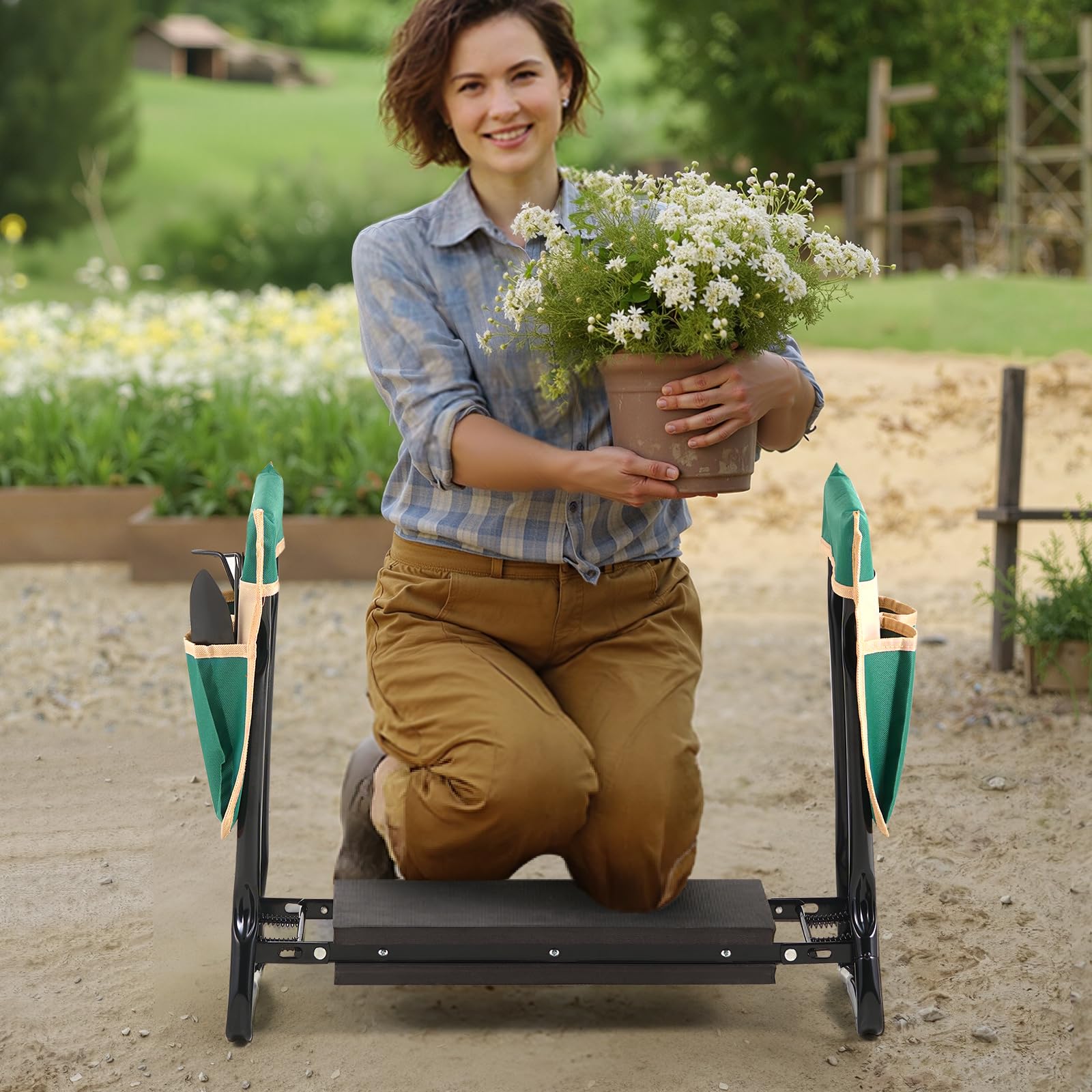 VEVOR Garden Kneeler and Seat, 330 lbs Load Capacity, 8" EVA Wide Pad, Foldable Garden Stool