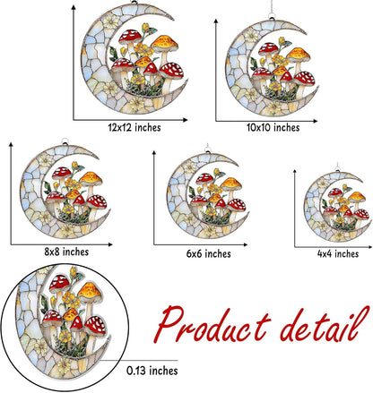 Boho Crescent Moon Mushroom Acrylic Suncatcher Stained Glass Effect Window Car Hanging Christmas Ornament Indoor Outdoor Decor Garden Sun Catcher Bohemian Lover for Women Mom Grandma