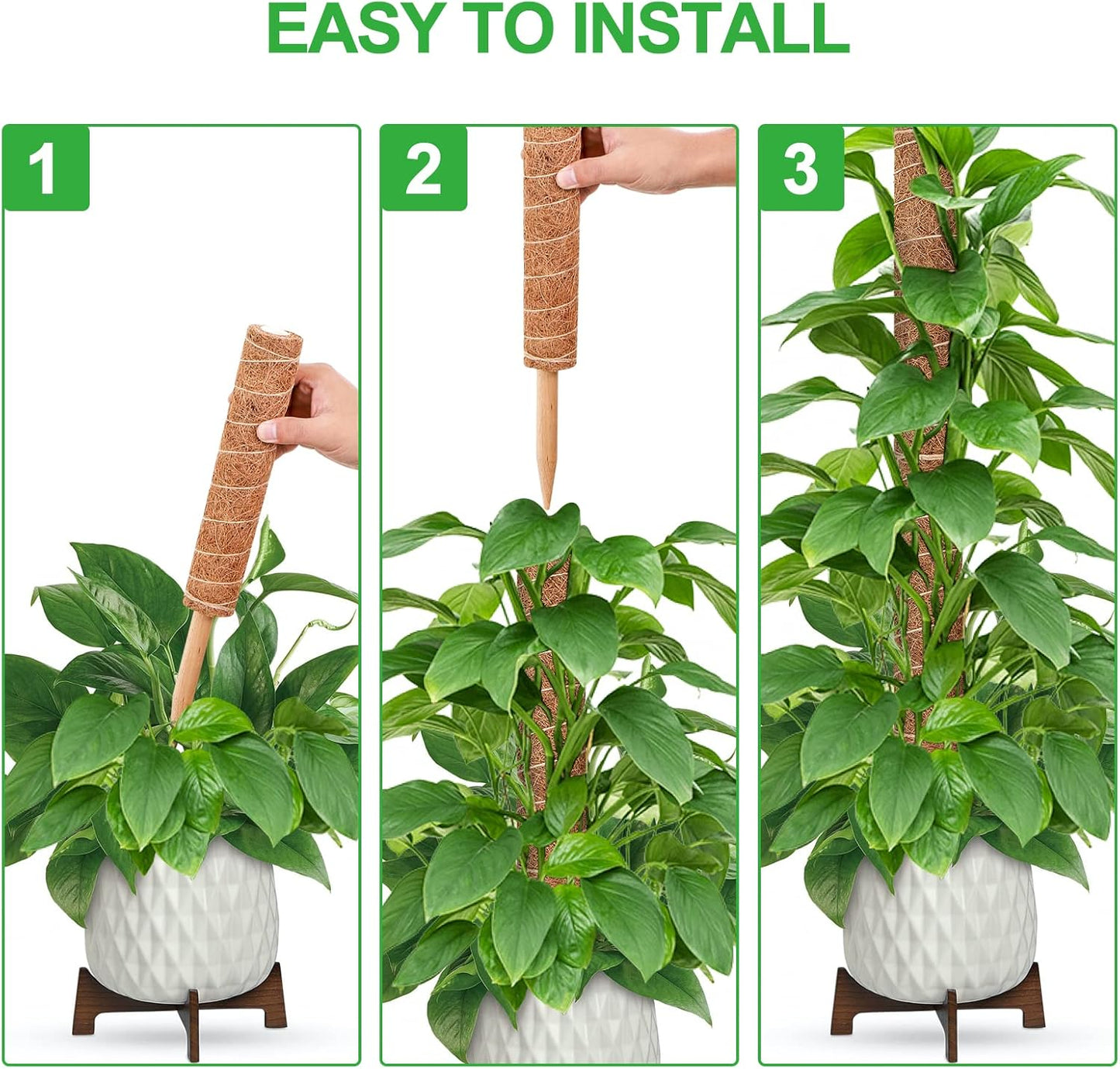 GROWNEER 42 Inch Moss Pole for Plants, 4 Pcs 15 Inch Stackable Coir Totem Support, Moss Sticks with 15pcs Labels and 78in Garden Ties, Monstera and Snake Plants Stake for Climbing Indoor