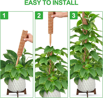 GROWNEER 24 Inch Moss Pole for Plants Indoor, 2 Pcs 15 Inch Stackable Coir Totem Monstera Support, Moss Sticks with 15pcs Labels and 78in Garden Ties, Stake for Climbing Snake Plants Indoor