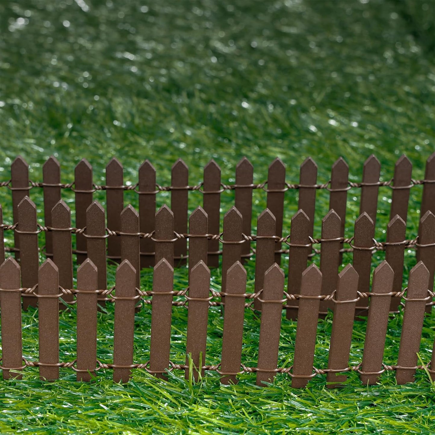 Mini Fairy Garden Fence, 35.5 Inch Cuttable Small Wood Picket Fence, DIY Miniature Accessories Decoration for Dollhouse, Crafts, Vegetable Platter, Cake(Brown)